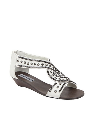 Sandale din piele cu platforma joasa, accesorizate cu tinte metalice