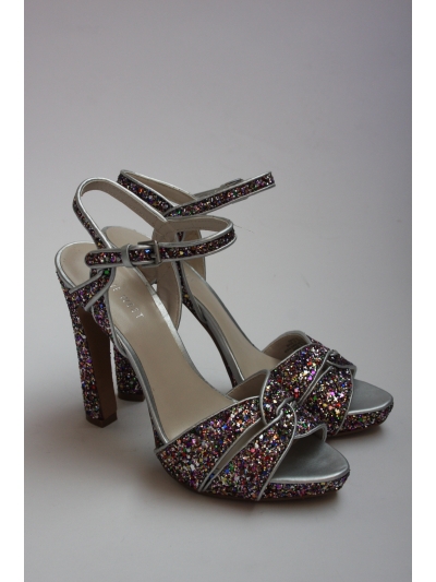 Sandale cu sclipici, platforma si toc asimetric