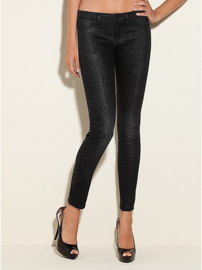 Blugi skinny stretch cerati, cu efect "piele de sarpe"