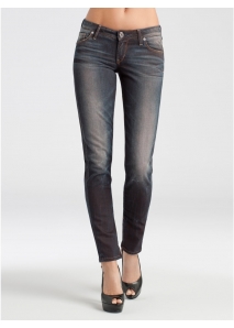 Blugi skinny stretch prespalati, cu fermoare la glezne