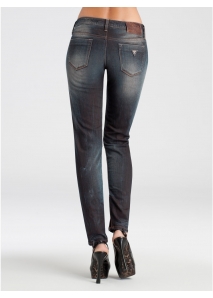 Blugi skinny stretch prespalati, cu fermoare la glezne