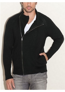 Pulover jacheta cu maneci raglan si fermoar lung intr-o parte