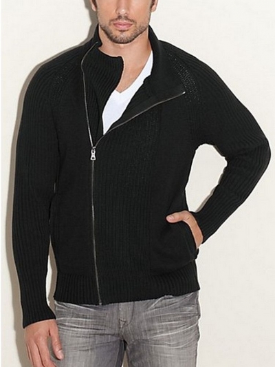 Pulover jacheta cu maneci raglan si fermoar lung intr-o parte