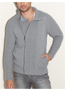 Pulover jacheta cu maneci raglan si fermoar lung intr-o parte