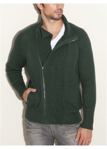 Pulover jacheta cu maneci raglan si fermoar lung intr-o parte