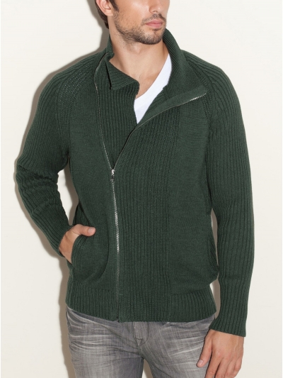 Pulover jacheta cu maneci raglan si fermoar lung intr-o parte