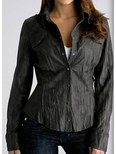 Camasa aviator din piele creponata