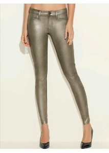 Blugi ultra skinny metalici, cerati, cu aspect de piele