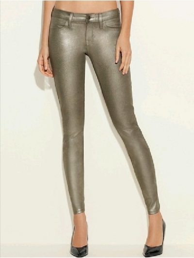 Blugi ultra skinny metalici, cerati, cu aspect de piele