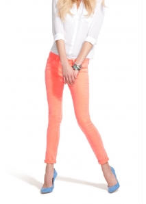 Blugi skinny colorati, neon, cu textura velina