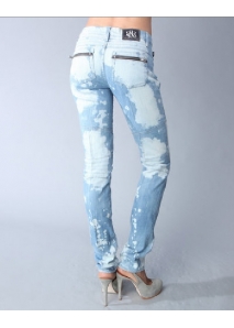 Blugi moto skinny, cu talie joasa, decolorati