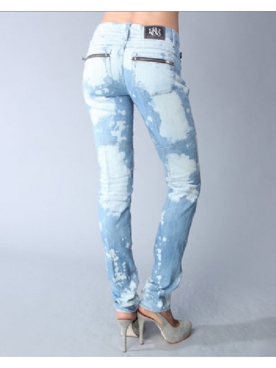 Blugi moto skinny, cu talie joasa, decolorati
