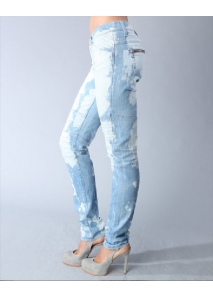 Blugi moto skinny, cu talie joasa, decolorati