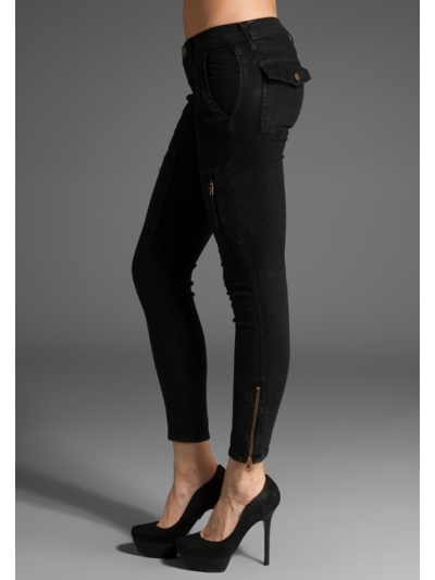 Pantaloni ultra skinny cu buzunare cargo si aspect de piele