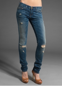 Blugi ultra skinny cu rupturi, prespalati