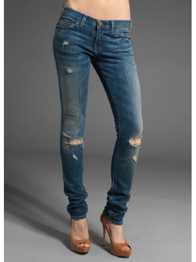 Blugi ultra skinny cu rupturi, prespalati