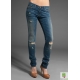 Blugi ultra skinny cu rupturi, prespalati