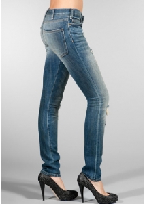 Blugi ultra skinny cu rupturi, prespalati