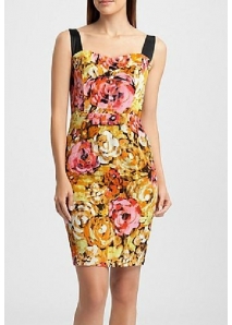 Rochie bodycon din matase cu print floral si corsaj 