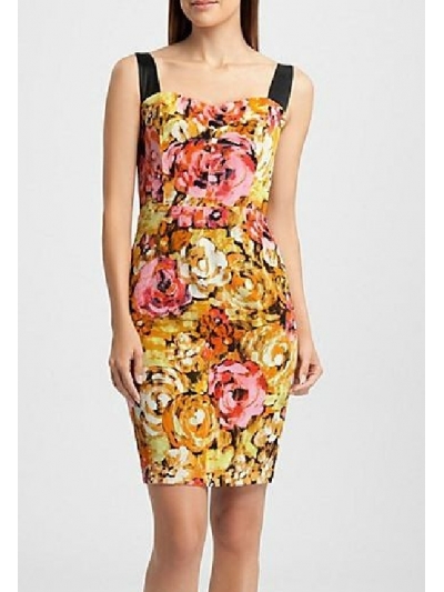 Rochie bodycon din matase cu print floral si corsaj 