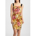 Rochie bodycon din matase cu print floral si corsaj 
