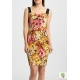 Rochie bodycon din matase cu print floral si corsaj 