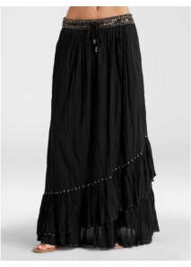 Fusta gypsy maxi, cu volane si paiete metalice