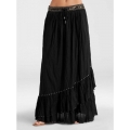 Fusta gypsy maxi, cu volane si paiete metalice