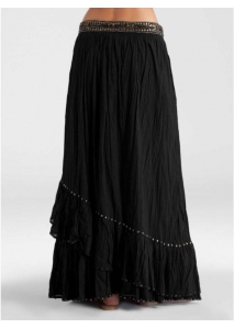 Fusta gypsy maxi, cu volane si paiete metalice