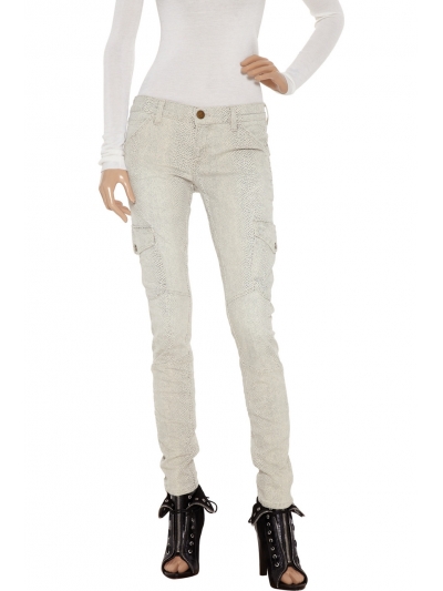 Blugi ultra skinny military cu print piele de sarpe