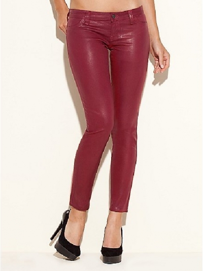 Blugi ultra skinny, cerati, cu aspect de piele