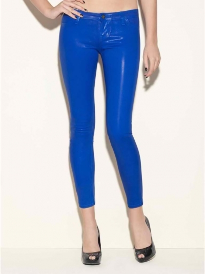 Blugi ultra skinny, cerati, cu aspect de piele