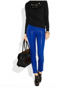 Blugi ultra skinny, cerati, cu aspect de piele