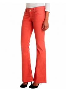 Blugi slim bootcut colorati, cu logo reliefat brodat pe buzunare