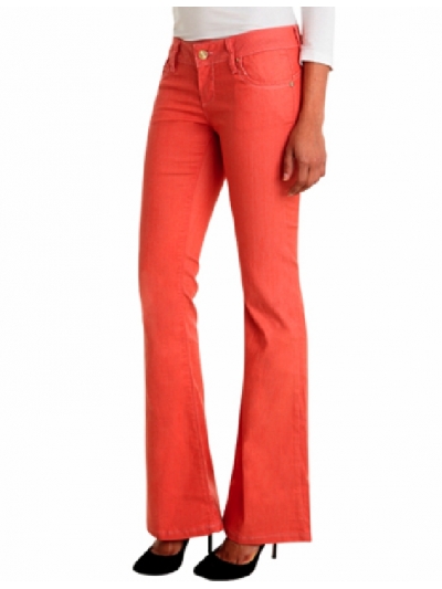 Blugi slim bootcut colorati, cu logo reliefat brodat pe buzunare