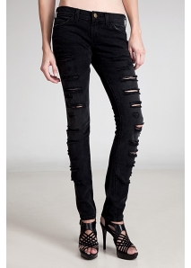Blugi skinny cu taieturi franjurate 