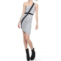 Rochie asimetrica din jerse adunat, cu benzi elastice si fermoar