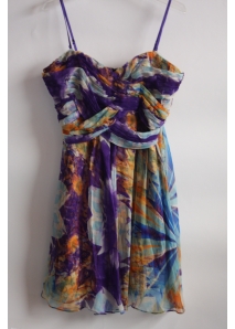 Rochie babydoll din matase naturala, cu print floral abstract