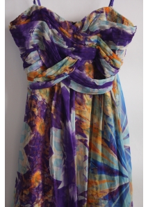 Rochie babydoll din matase naturala, cu print floral abstract