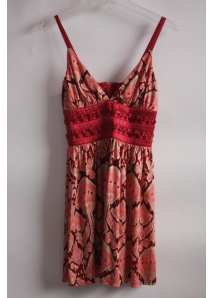 Rochie babydoll din matase naturala, cu print tribal abstract