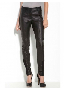 Pantalni moto super slim, din piele, cu insertii de jerse