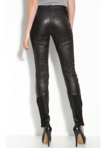 Pantalni moto super slim, din piele, cu insertii de jerse
