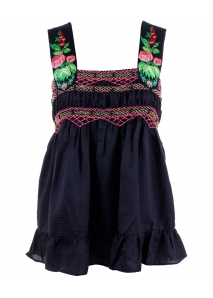 Top babydoll din matase, cu broderie