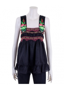Top babydoll din matase, cu broderie