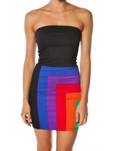 Rochie bandage colorblock, fara bretele