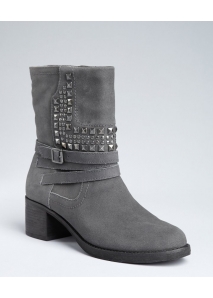 Botine moto din piele, cu toc jos, gros si tinte metalice 