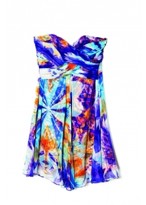 Rochie babydoll din matase naturala, cu print floral abstract