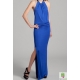 Rochie maxi din matase, cu spatele gol si bareta din piele, despicata pe un picior
