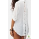 Camasa asimetrica, transparenta din chiffon, cu decupaje si siret