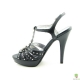 Sandale din piele cu platforma, T-strap cu tinte si cristale